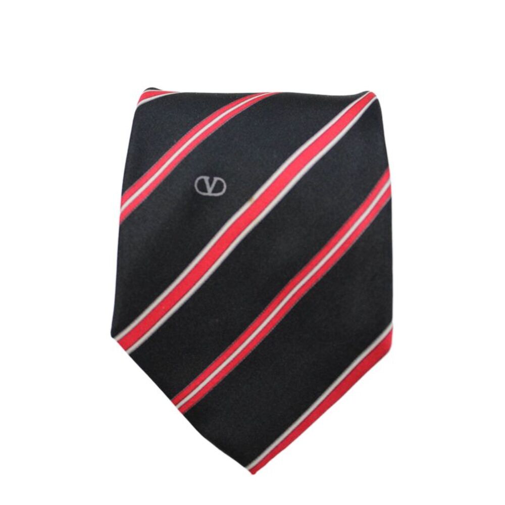 Valentino Cravatte Mens Striped Classic Neck Tie Black Size OS